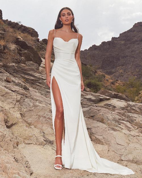 Lp2427 sexy simple wedding dress with a slit and spaghetti straps1
